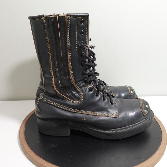 Vintage Red Wing Boots Mens Size 9.5 Black Leather Logger Steel Toe Workwear 90s - Picture 1 of 9